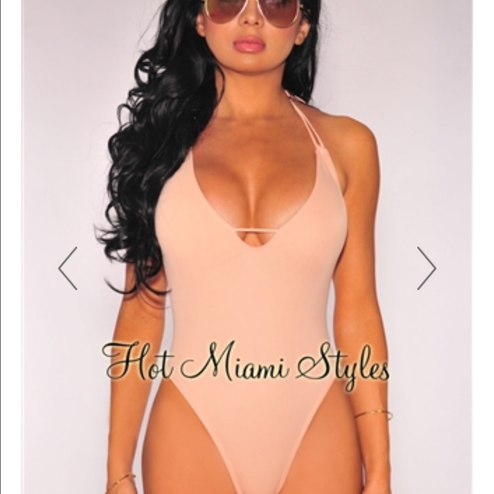 Hot Miami Styles Blush Lace Up Back Swimsuit